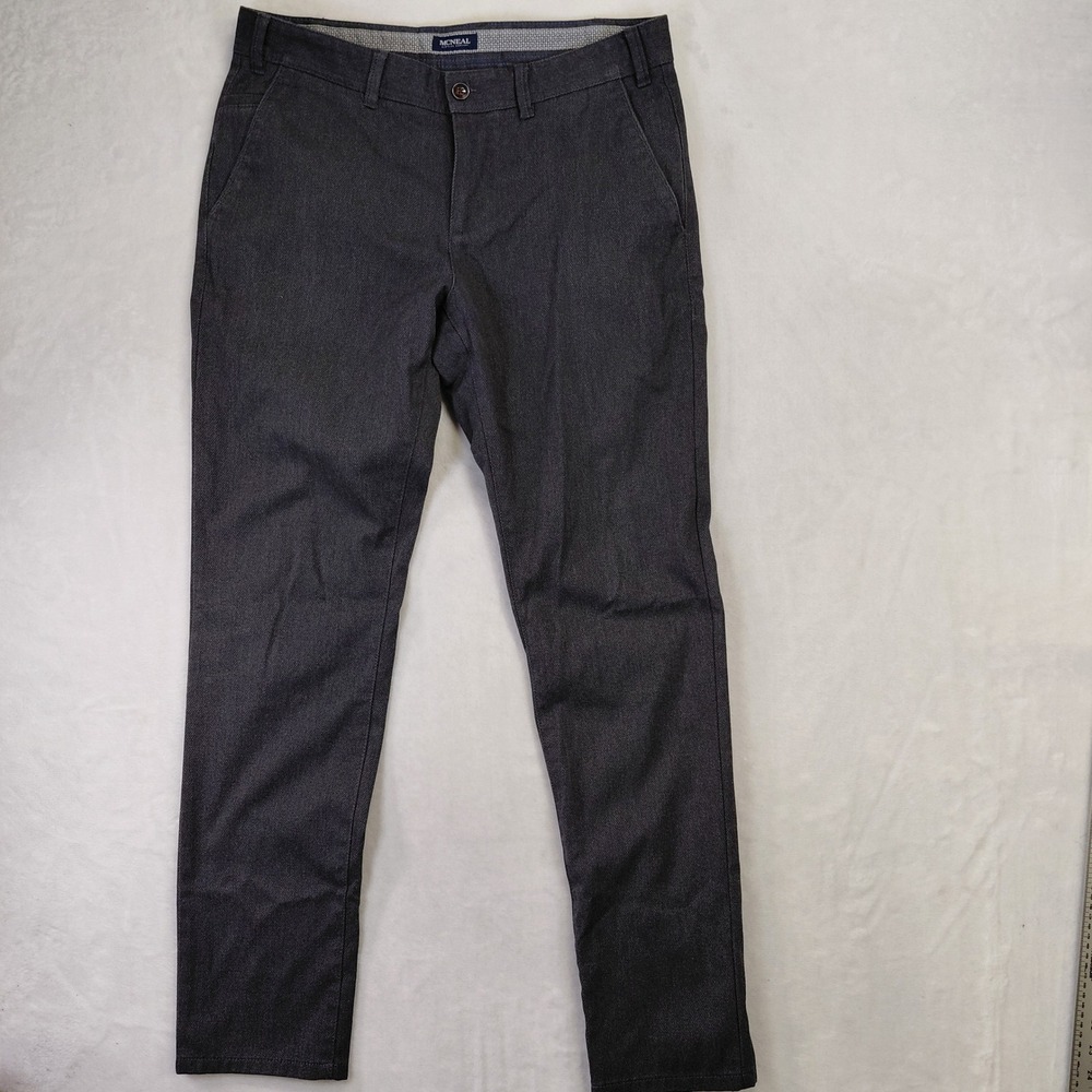 McNeal Clothing Company Mens Regular Fit Textured Trousers Charcoal Grey 35x32